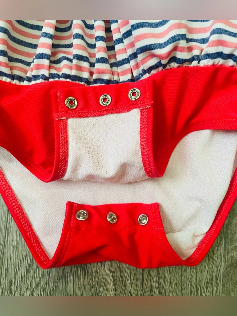Cat & Jack Toddler Girl Swimsuit 4T Red White Blue Striped One Piece Peplum Zip